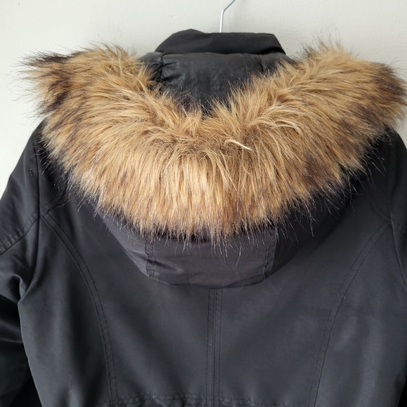 Point Zero black hooded cinched waist mid thigh zip up parka jacket Size S - Picture 3 of 12